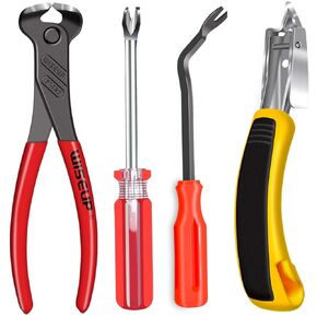 4Pcs Upholstery Staple Remover Tools Set Including End Cutting Pliers Staple Puller Tack Lifter Carpet Remover Fastener Remover for Furniture Floor Wall Car Photo Frame