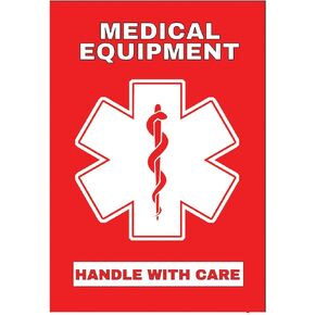 Medical Alert Equipment Sticker Height 3 inches x Width 2 inches Handle with Care (MELT-101) Quantity (2)