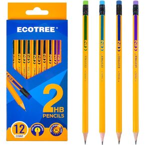 ECOTREE Pencils #2 Wood-Cased HB Pencils, Pre-sharpened Number 2 Pencils for Office School Supplies, Yellow, 12 Count