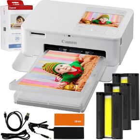 طابعة صور ZDIRECT Selphy CP1500 (أبيض) لاسلكية صغيرة الحجم، طابعة صور محمولة فورية مطبوعات 4x6 - حزمة طابعة صور iPhone/الهاتف + حبر ملون KP-108IN/مجموعة ورق 108 + قماش ألياف، USB in Kuwait