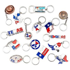 Texas Bundle Souvenir Keychains, 15 Pcs Set, Texas Lone Star on Texas State Map, Don't Mess with Texas, I Love Texas, Longhorn, Texas Seal, & More