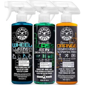 Chemical Guys CLD_203_16 Signature Series Wheel Cleaner,Blue, 16 oz with Signature Series Orange Degreaser, 16 oz with CLD_202_16 Signature Series Glass Cleaner,16 fl.oz