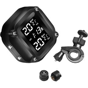 JRangelp نظام مراقبة ضغط الإطارات الرقمي للدراجات النارية، مقياس ضغط الإطارات اللاسلكي TPMS مع 7 أوضاع إنذار و2 أجهزة استشعار خارجية لمراقبة ضغط الإطارات ودرجة الحرارة في الوقت الحقيقي in Kuwait