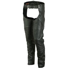 Daniel Smart Motorcycle Economy Leather Chaps All Season Unisex Biker Assless Chaps with Customizable fit and Carry Pockets