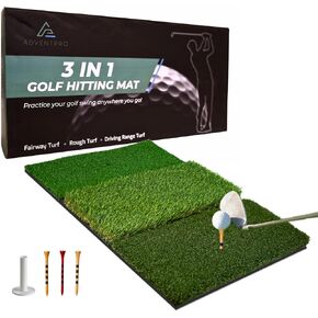 AdventPro 3-in-1 Golf Hitting Mat - 24" x 16" - Fairway, Rough & Driving Turf – Tri-Turf Practice Turf Mat for Indoors & Outdoors - Golf Mats Practice Indoor - Golf Practice Swing Mat for Chipping