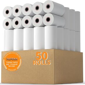 2 1/4'' x 50' Thermal Paper 50 Rolls, PAPRMA 2.25x50ft Receipt Paper POS Cash Register Paper for Credit Card Machine Square Terminal Clover Mini