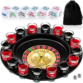 Hiboom 2 Set Drinking Games, Include Shot Glass Roulette Game Shot Drinking Party Games for Adults with Drinking Dice and Storage Bag for Family Gathering, Bar, Party Supplies