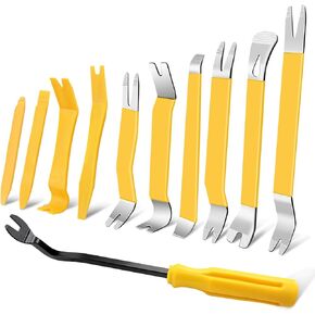 11 PCS AutoTrim Removal Tool Kit, Metal Pry Tool Auto Fastener Remover Pry Bar Set Trim Remover Kits for Vehicle Door Panel, Audio Radio Panel, Dashboard Repair Kit