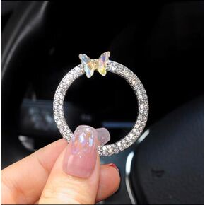إكسسوارات السيارة ذات شعار Bling Ring - حلقة كريستال من حجر الراين لأزرار ومقابض السيارة، زر الضغط لبدء التشغيل، مفتاح الإشعال وحلقة المقبض للنساء (فراشة بيضاء)