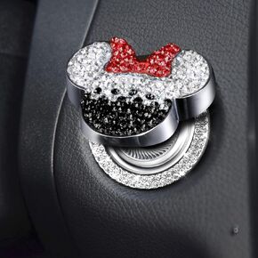 Car Cute Push to Start Button Cover Accessories, Bling Crystal Car Engine Start Stop Button Cover, Black Car Decoration Interior Sticker for Women Girl