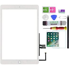 SIMPLEFIX Touch Screen Replacement Parts Digitizer Glass Assembly for ipad 6 6th Gen 2018 (A1893 A1954) with Home Botton Cover(No Touch ID) + Professional Tool Kit (White)