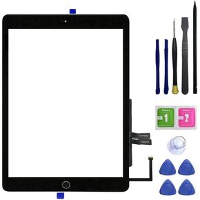 لجهاز iPad 6 2018 الجيل السادس A1893 A1954 استبدال زجاج شاشة اللمس - يتضمن زر الصفحة الرئيسية + حامل الكاميرا + لاصق مثبت مسبقًا + مجموعة أدوات (أسود) in Kuwait