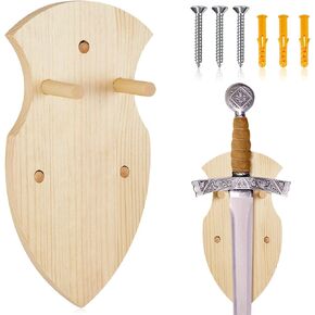 Queekay Wooden Sword Plaque Sword Holder Wall Mount Sword Gift for Christmas Wall Plaque Wood Sword Wall Display Plaque with Hardware