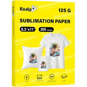 Koala Sublimation Paper 8.5x11 inches 200 Sheets Easy to DIY T-shirts, Tumblers, Mugs Only Compatible with Inkjet Sublimation Printer Sublimation ink 125g