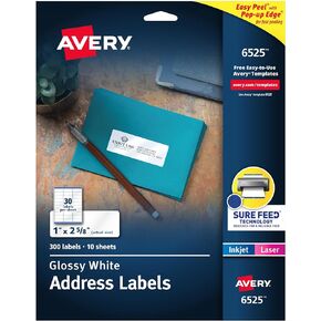 Avery Glossy White Labels with Sure Feed Technology, 2" x 3" Rectangle Labels, Print to The Edge, Laser/Inkjet, 80 Labels (22890)