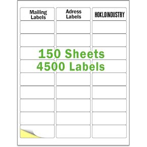 1" x 2-5/8" Address Labels,Printable Mailing Labels for Laser/Inkjet Printer,Permanent Adhesive Blank White Labels,Totally 4500 Sticker Labels(150 Sheets)