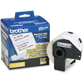 ملصقات عناوين صغيرة من Brother DK-1209، بيضاء، 2 1/2 بوصة × 1 1/2 بوصة، لفة 800