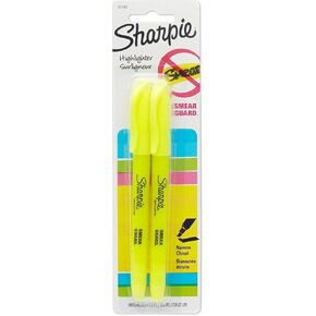 Sharpie 27162PP Pocket-Style Highlighters, Narrow Chisel Tip, Easy-Glide, Smear Guard Ink, Fluorescent Yellow Color, 1-Pack of 2, Total of 2 Highlighters
