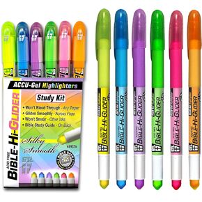 G.T. Luscombe Company, Inc. Accu-Gel Bible-Hi-Glider Bible Study Set | No Bleed Solid Gel Highlighter | No Smearing or Fading | Long Lasting Bright Translucent Colors (Set of 6)