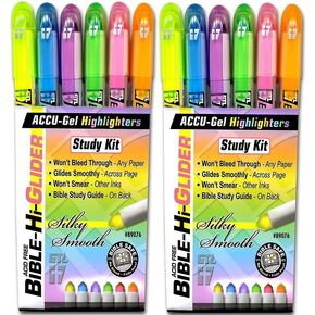 جي تي. شركة Luscombe, Inc. مجموعة دراسة الكتاب المقدس Accu-Gel Bible-Hi-Glider | هايلايتر جل صلب لا ينزف | لا يوجد تلطيخ أو بهتان | ألوان شفافة زاهية تدوم طويلاً (مجموعة من 6)