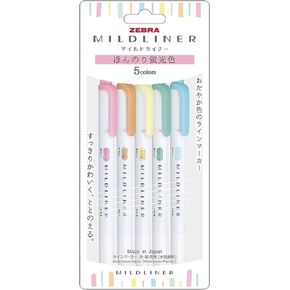 ZEBRA WKT7-5C-N Highlighter, Mildliner, Faint Fluorescent Colors, 5 Colors
