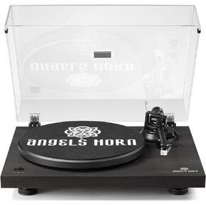 ANGELS HORN High Fidelity Vinyl Record Player, Bluetooth Turntable, 2 Speed Belt Drive, Built-in Preamp, Adjustable Counterweight,Magnetic Cartridge (Black)