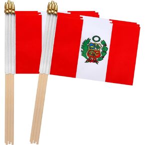 Peru Flag Peruvian Small Mini Hand Held Stick Flags,5x8 Inch,12 Pack