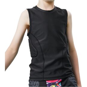 Youth Padded Football Shirt, Rib Protectors Kids Compression Shirt with Pads Basketball Protective Gear Rugby Tank Top