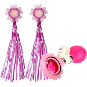 Kids Bike Horn, Children Bicycle Bell with 2 Pack Bike Handle Streamers Bike Accessories for Girls or Boys (Pink)…