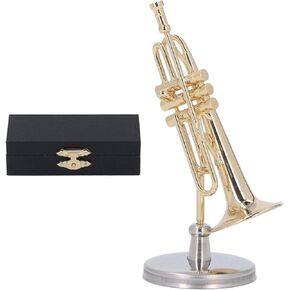 Miniature Trumpet Model,Brass Miniature Instrument with Stand and Case,Mini Musical Instrument Mini Trumpet Miniature for Desk Bookshelf(6.5cm)