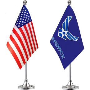2 Pack American USA Marine Corps USMC Desk Flag Small Mini US Military Table Flags With Stand Base,United States Army Festival Events Celebration Decorations
