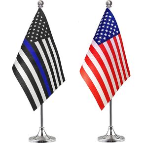 2 Pack American USA Marine Corps USMC Desk Flag Small Mini US Military Table Flags With Stand Base,United States Army Festival Events Celebration Decorations
