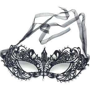 AISIBO Party Lace Mask, Lace Masquerade Mask for Women Girl Venetian Masks, Ball Half Face Styling Fancy Sexy Masks for Dress Costume Party (Black)