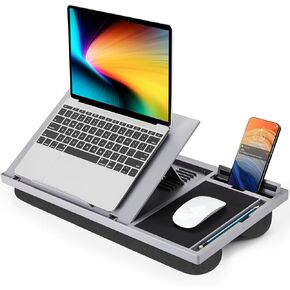 LORYERGO Adjustable Laptop Desk with Cushion, Mouse Pad & Cellphone Slot - Laptop Stand for Bed & Couch, Lap Desk for Home & Office (Black)