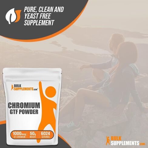 BulkSupplements.com مسحوق الكروم GTF، كروم بولينيكوتينات - مسحوق الكروم GTF لدعم العضلات والمزاج، مكملات الكروم، خالية من الخميرة، 1000 ميكروجرام من الكروم، 250 جم (8.8 أونصة) in Saudi Arabia