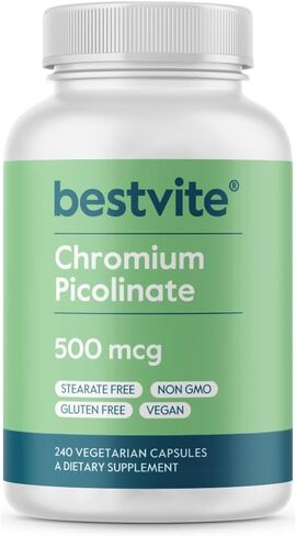 BESTVITE Chromium Picolinate 500mcg (240 كبسولة نباتية) - بدون ستيرات - بدون فوسفات ثنائي الكالسيوم - نباتي - خالي من الغلوتين - غير معدّل وراثيًا in Saudi Arabia