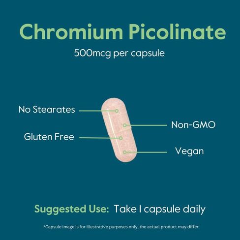 BESTVITE Chromium Picolinate 500mcg (240 كبسولة نباتية) - بدون ستيرات - بدون فوسفات ثنائي الكالسيوم - نباتي - خالي من الغلوتين - غير معدّل وراثيًا in Saudi Arabia