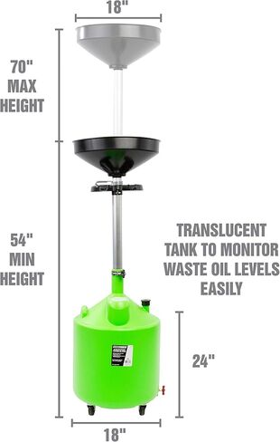 OEMTOOLS 87032 9 Gallon Upright Portable Oil Lift Drain with Oil Pan Funnel, for Changing Car and Truck Motor Oil, Adjustable Height, Oil Drain Container , green in Saudi Arabia
