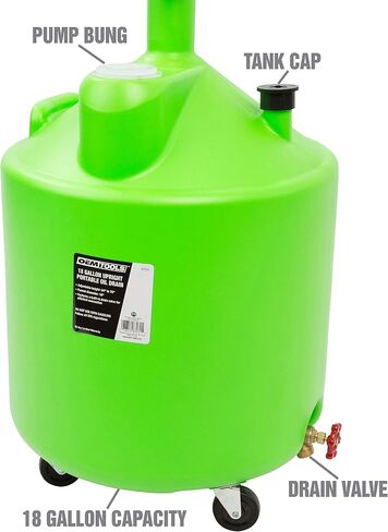 OEMTOOLS 87032 9 Gallon Upright Portable Oil Lift Drain with Oil Pan Funnel, for Changing Car and Truck Motor Oil, Adjustable Height, Oil Drain Container , green in Saudi Arabia