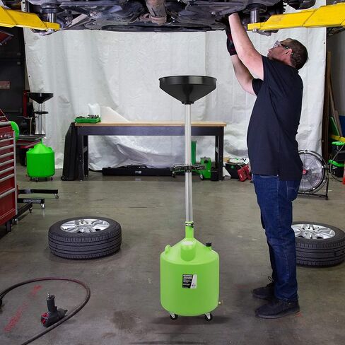 OEMTOOLS 87032 9 Gallon Upright Portable Oil Lift Drain with Oil Pan Funnel, for Changing Car and Truck Motor Oil, Adjustable Height, Oil Drain Container , green in Saudi Arabia