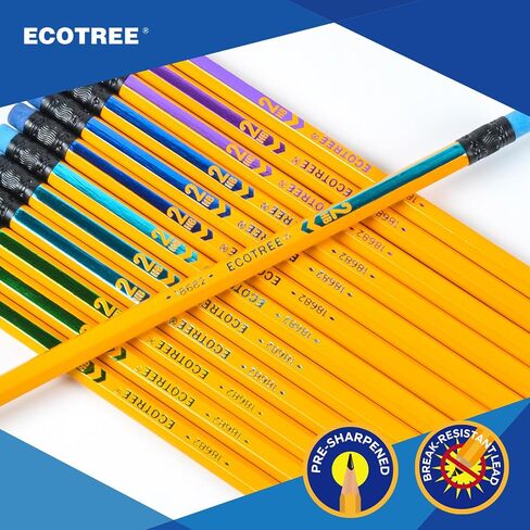 أقلام رصاص ECOTREE #2 أقلام رصاص HB ذات غلاف خشبي، أقلام رصاص رقم 2 مبري مسبقًا للوازم المدرسية المكتبية، أصفر، 24 قطعة in Saudi Arabia