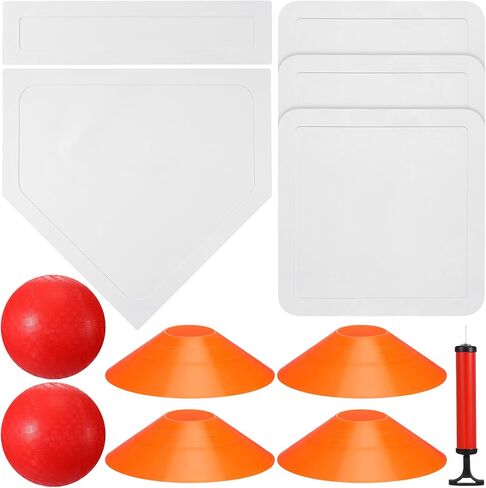 مجموعة Jenaai 12 قطعة من كرات البيسبول مع قواعد رمي قواعد البيسبول مع لوحة منزلية وقواعد مطاطية للإبريق لممارسة البيسبول مناسبة للملعب والفناء الخلفي ومضخة هواء ومخاريط خط كريهة in Kuwait