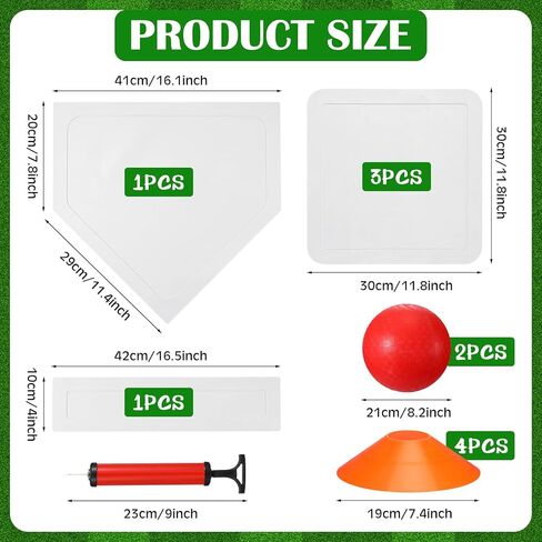 مجموعة Jenaai 12 قطعة من كرات البيسبول مع قواعد رمي قواعد البيسبول مع لوحة منزلية وقواعد مطاطية للإبريق لممارسة البيسبول مناسبة للملعب والفناء الخلفي ومضخة هواء ومخاريط خط كريهة in Kuwait