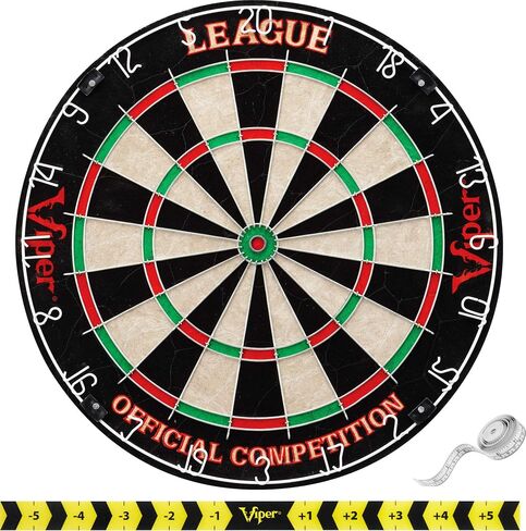 Viper League Regulation Bristle Steel Tip Dartboard Set with Staple-Free Bullseye, Galvanized Metal Thin Radial Spider Wire; High-Grade Compressed Sisal Board with Rotating Number Ring Extending Life in Saudi Arabia