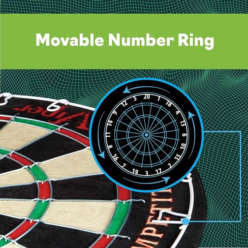 Viper League Regulation Bristle Steel Tip Dartboard Set with Staple-Free Bullseye, Galvanized Metal Thin Radial Spider Wire; High-Grade Compressed Sisal Board with Rotating Number Ring Extending Life in Saudi Arabia