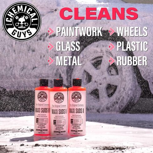 Chemical Guys CWS_101 Maxi-Suds II Foaming Car Wash Soap (Works with Foam Cannons/Guns or Bucket Washes) Safe for Cars, Trucks, Motorcycles, RVs & More, 128 fl oz (1 Gallon), Cherry Scent in Kuwait
