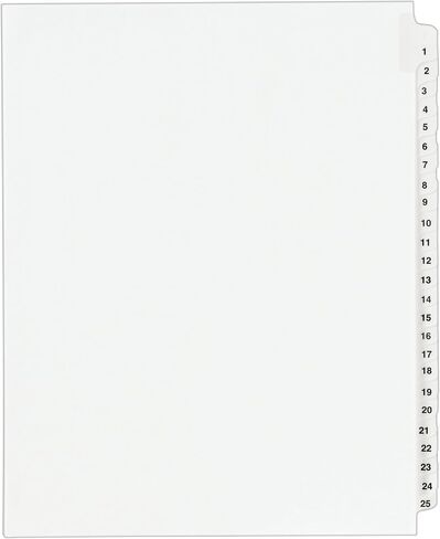 Avery Legal Dividers، مجموعات مرتبة قياسية، حجم الرسالة، علامات تبويب جانبية، مجموعة من 1-25 علامة تبويب (01330) in Saudi Arabia