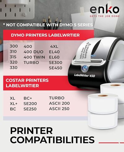 enKo Compatible for Dymo 30336 Labels (1" x 2-1/8") - 24 Rolls | 12,000 Labels for Dymo LabelWriter 450 Turbo Printer and 4XL - Blank White Direct Thermal Address, Shipping and Barcode Labels in Kuwait