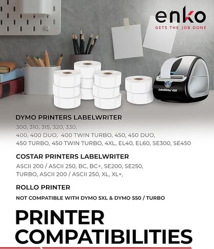 enKo متوافق مع ملصقات Dymo 30336 (1 × 2-1/8 بوصة) - 6 بكرات، 3000 ملصق لطابعة Dymo LabelWriter 450 Turbo و4XL - العنوان الحراري المباشر، ملصقات الشحن والرمز الشريطي in Kuwait
