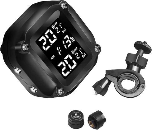 JRangelp نظام مراقبة ضغط الإطارات الرقمي للدراجات النارية، مقياس ضغط الإطارات اللاسلكي TPMS مع 7 أوضاع إنذار و2 أجهزة استشعار خارجية لمراقبة ضغط الإطارات ودرجة الحرارة في الوقت الحقيقي in Kuwait